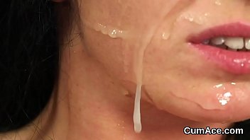 unusual stunner gets cum load on her porno latino face gulping all the jizm 
