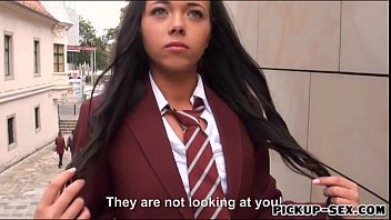 schoolgirl flashes tits and naked midget gets drilled 
