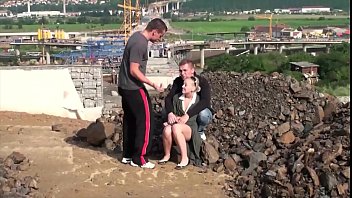 cute little chick fucked in public construction site by 2 pornzog guys with big dicks 